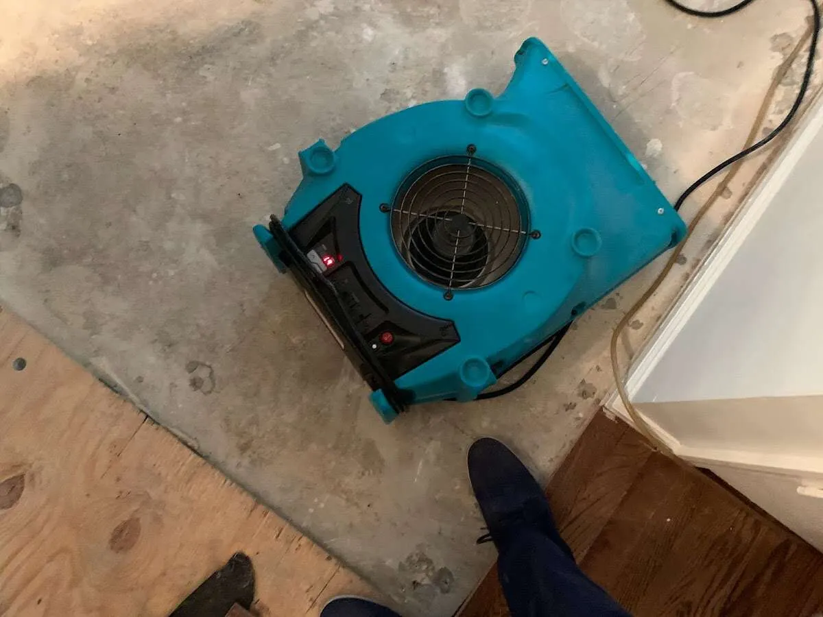 Air mover drying subfloor during Leak Detection & Repair in Waimalu